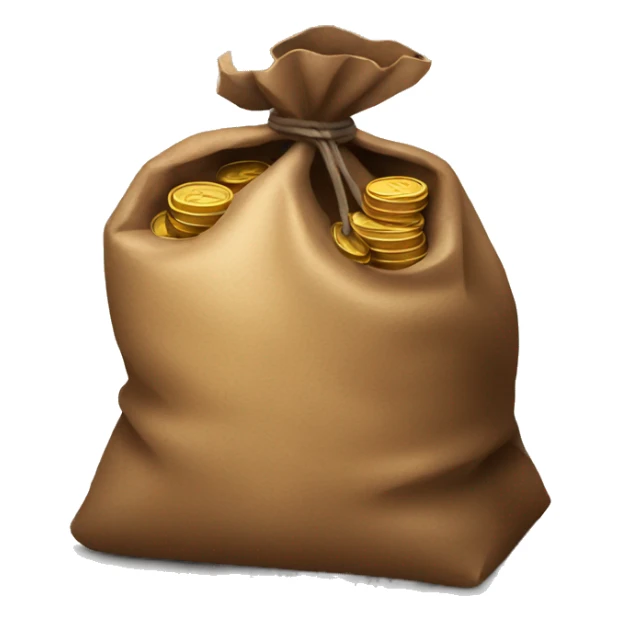 old open dark brown bag full of coins sticker