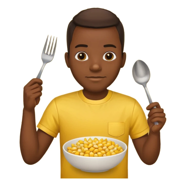 BLACK MAN WITH YELLOW SHIRT, HOLDING AN FORK AND A COOK CORN BOWL sticker