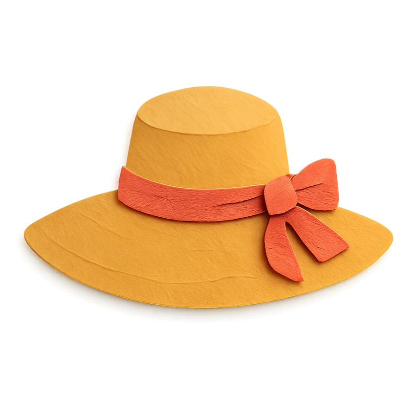 classic wide-brimmed women's sun hat, paper-craft style illustration sticker