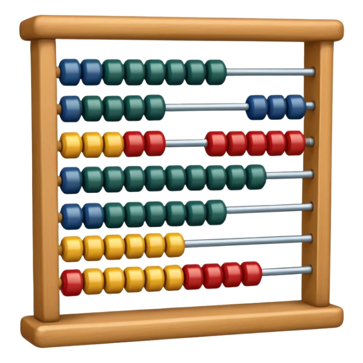 Generate 6 unique emoji-style icons of different abacus designs showing counting beads, wooden frames, and educational math tools. sticker