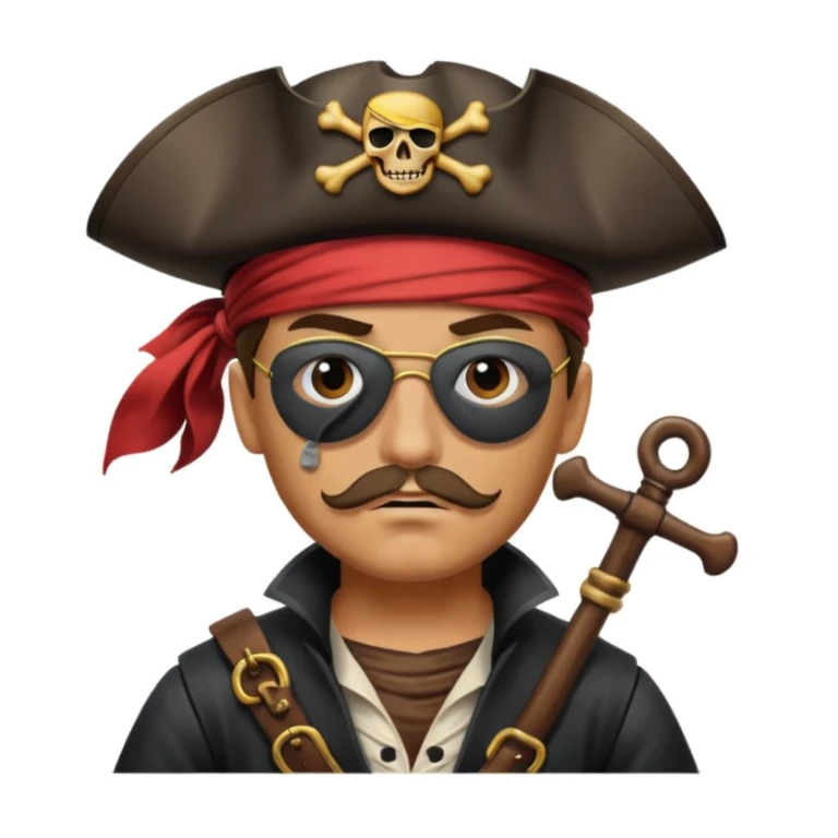 pirate with eye sailing a ship in strome sea background sticker