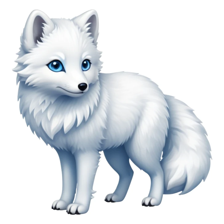 cinematic-arctic-fox-realistic-full-body-standing-emoji,-fluffy-tail-curled-slightly-around-its-paws,-thick-pure-white-fur-blending-into-the-snowy-landscape,-head-tilted-dramatically,-bright-blue-eyes-glistening-with-intelligence,-simplified-yet-realistic-focused-features,-highly-detailed,-glowing-with-an-almost-sarcastic-glow sticker