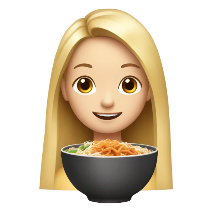  Blonde long hair girl eating Korean food sticker