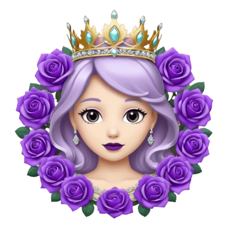 Purple rose flower, silver circle plaque with silver tiara sticker