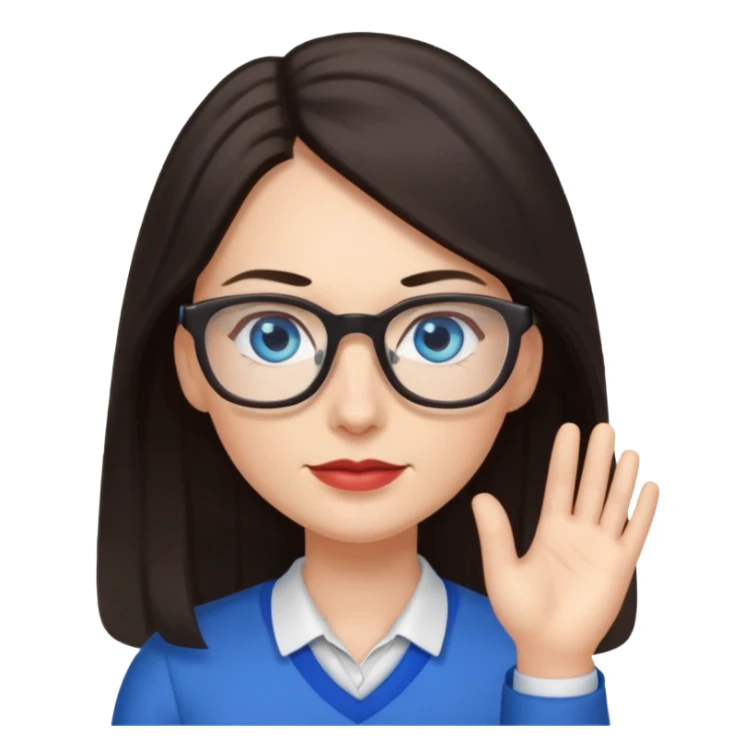 long dark hair, blue eyes, glasses teacher female sticker