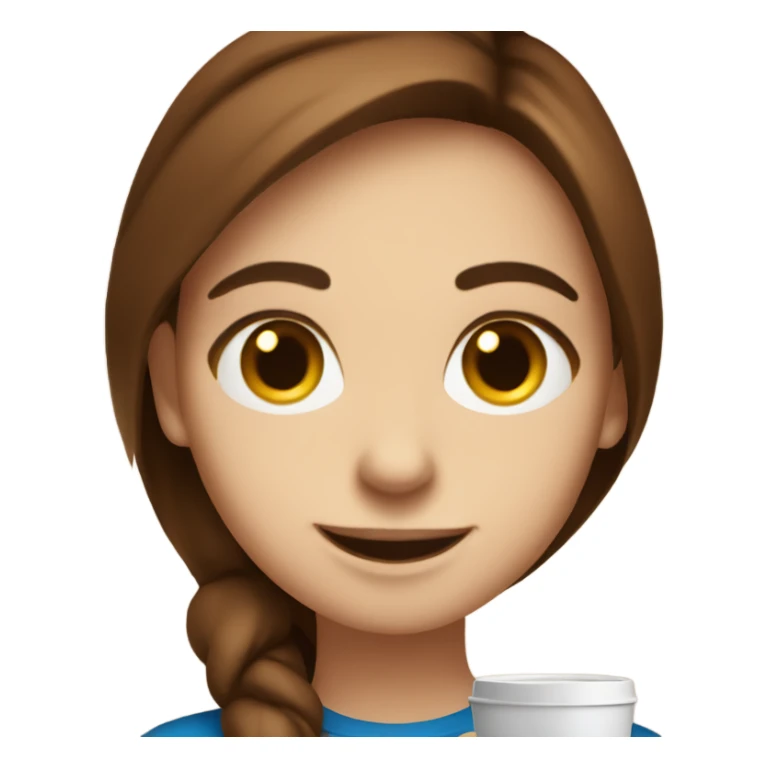 Smiling girl with coffee cup. Instagram coach. Brown hair  sticker