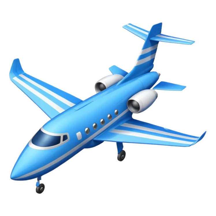 A compact jet with a blue-striped body and angled wings, climbing upward with steady power.
 sticker