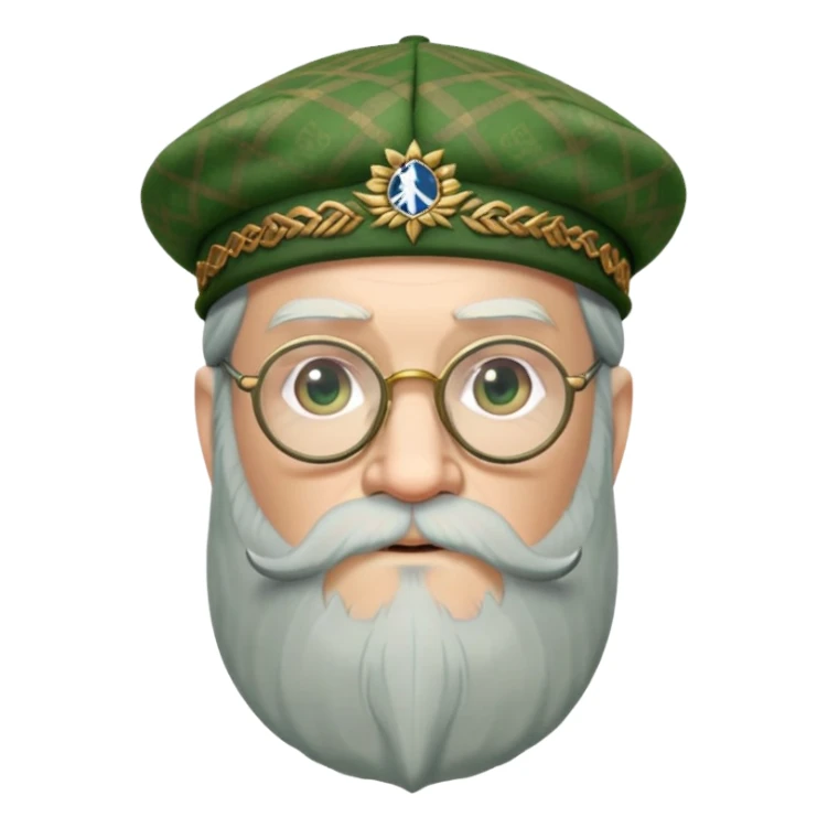 Dumbledore wear green scotland Tam o'shanter cap with decorative patterns, wear glasses, very long beard sticker