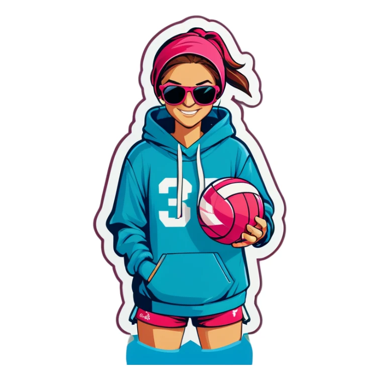 A volleyball with a hoodie and sunglasses sticker
