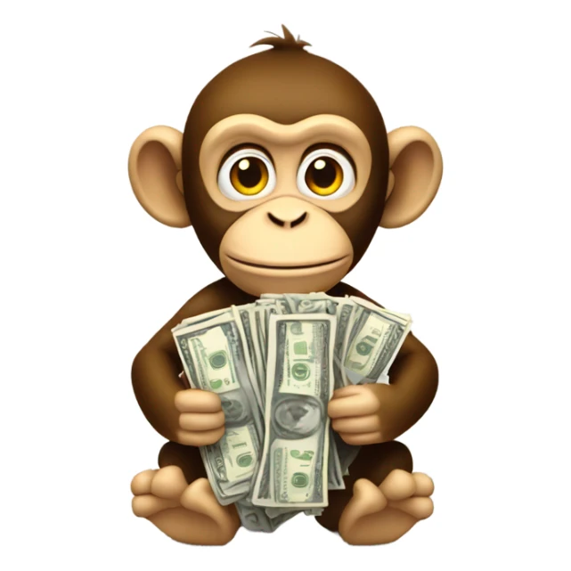 Monkey holding pile of cash sticker