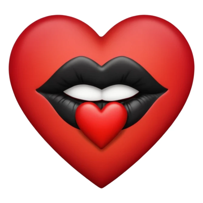 A solid red gradient heart, with three black lipstick kiss marks of different angles printed on it, retro matte texture, high contrast, clean edges, sticker style, 
 sticker