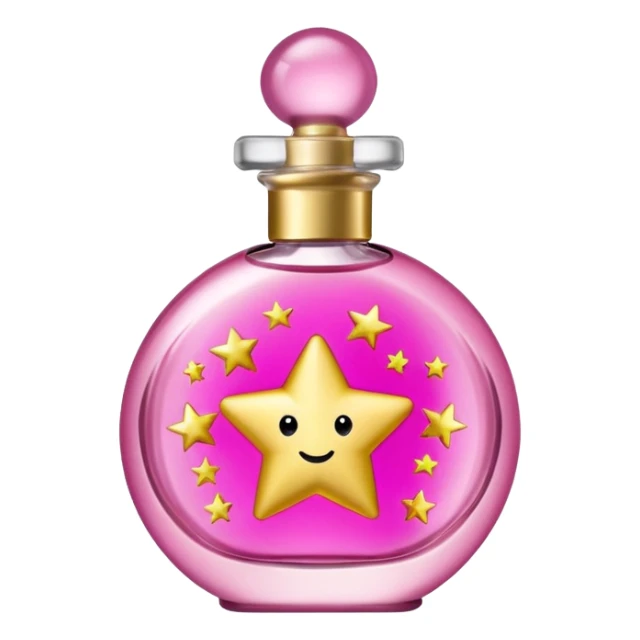 Create small pink perfume and Sol de janeiro inscriptions and small stars sticker
