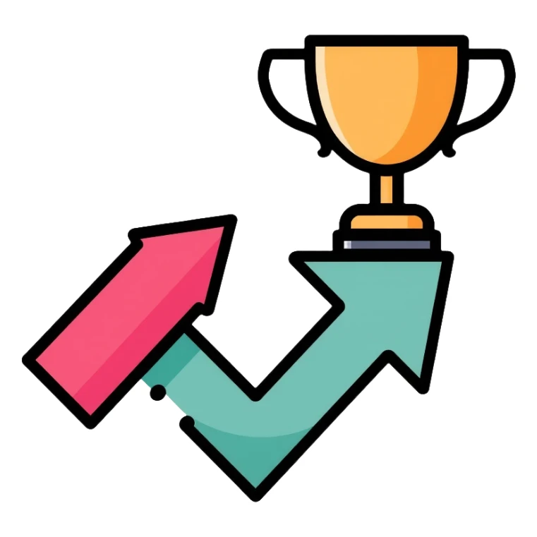 Success logo with upward arrow and trophy, for website about becoming successful sticker