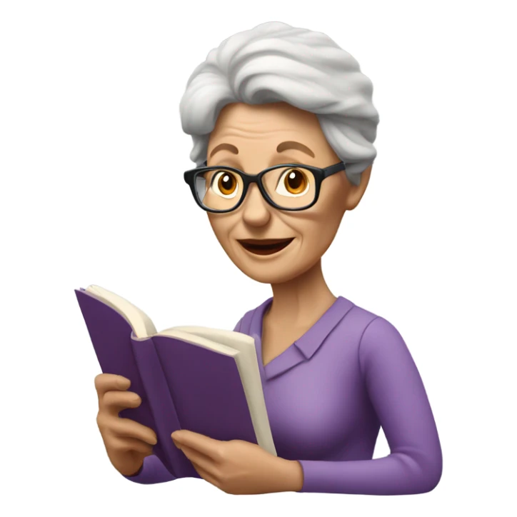 3d hyper realistic senior woman reading  sticker