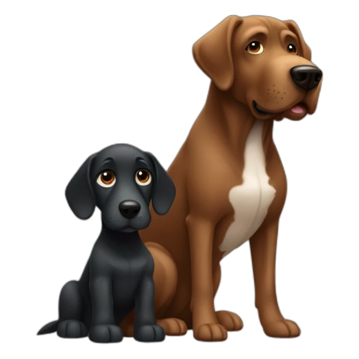 big black dog with small Brown dog with big up ears sticker