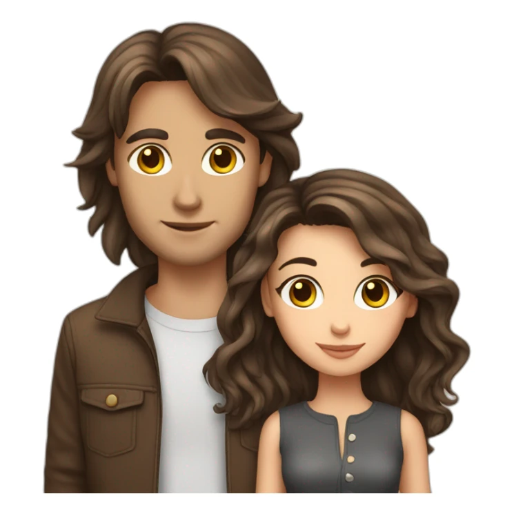 Cute brunette couple long hair with cat sticker