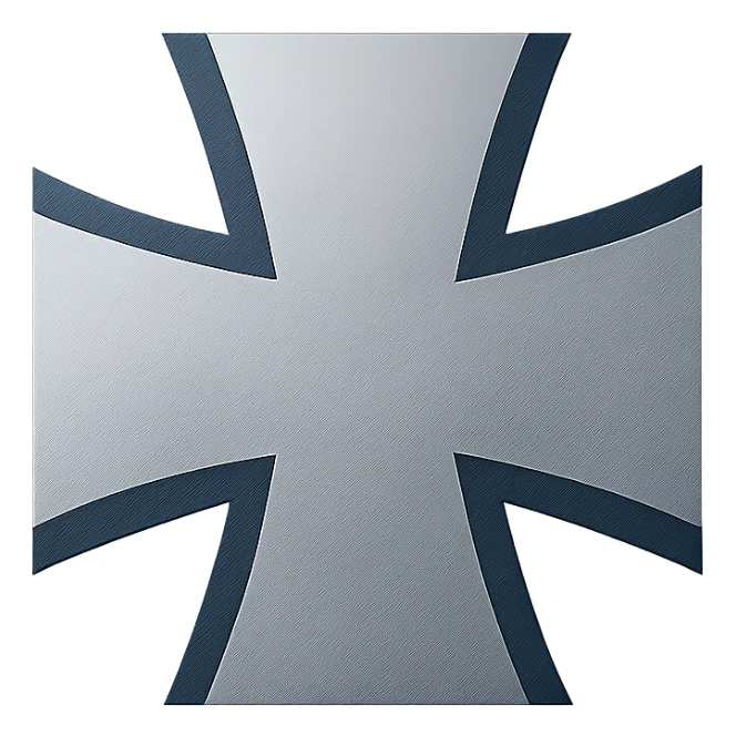 Bundeswehr emblem, modern German armed forces insignia, stylized silver Iron Cross with blue background, clean and symmetrical, no text, centered sticker
