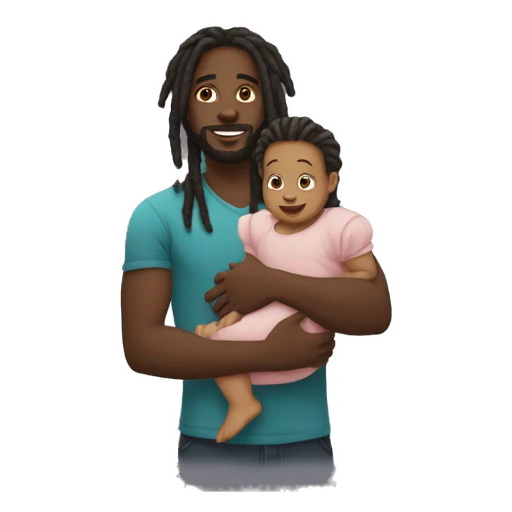 Black man with dreads holding a baby sticker