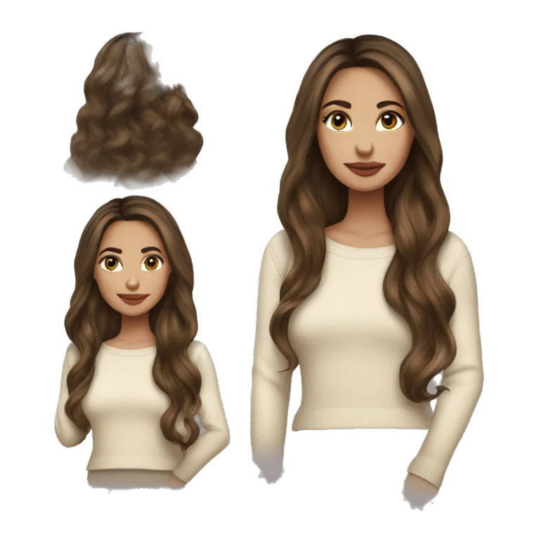 Brunette balayage long hair white women beige sweater sticker