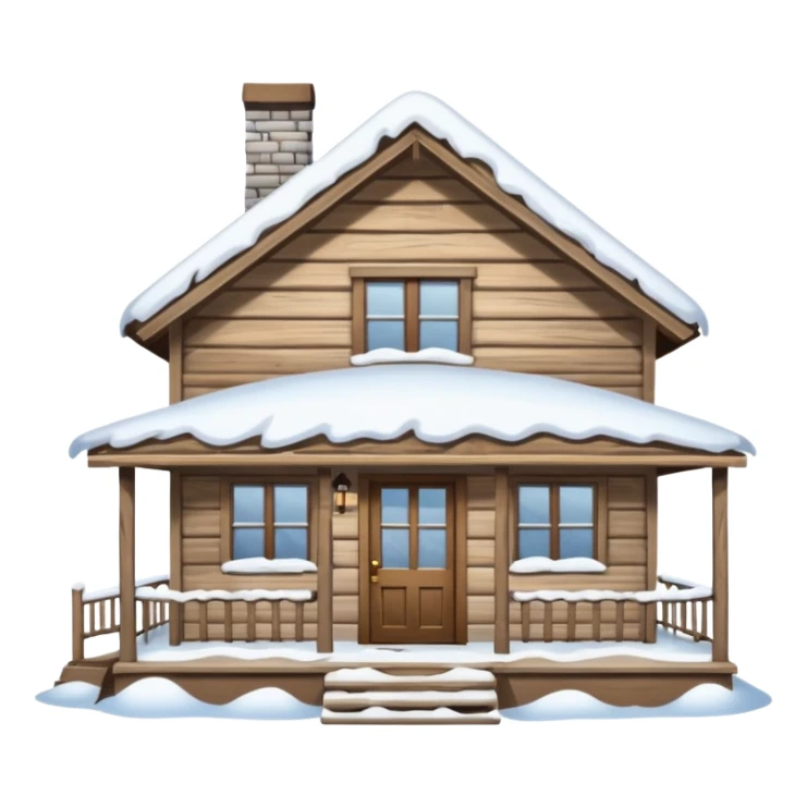small house viewed directly from the front, with lots of snow.
The viewing angle must be directly towards the front door sticker