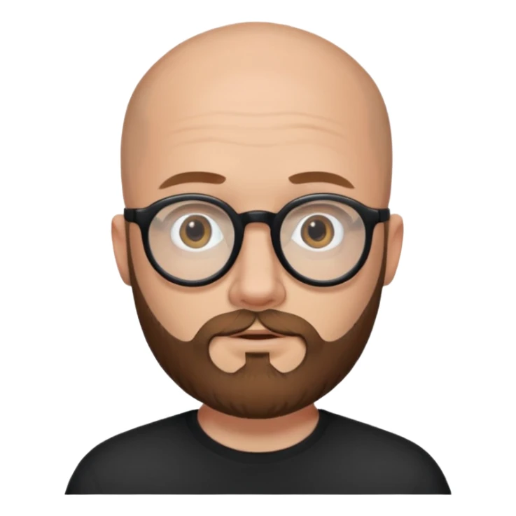 emoji just face 32-year-old white man, bald with a brown beard, wearing round black glasses sticker