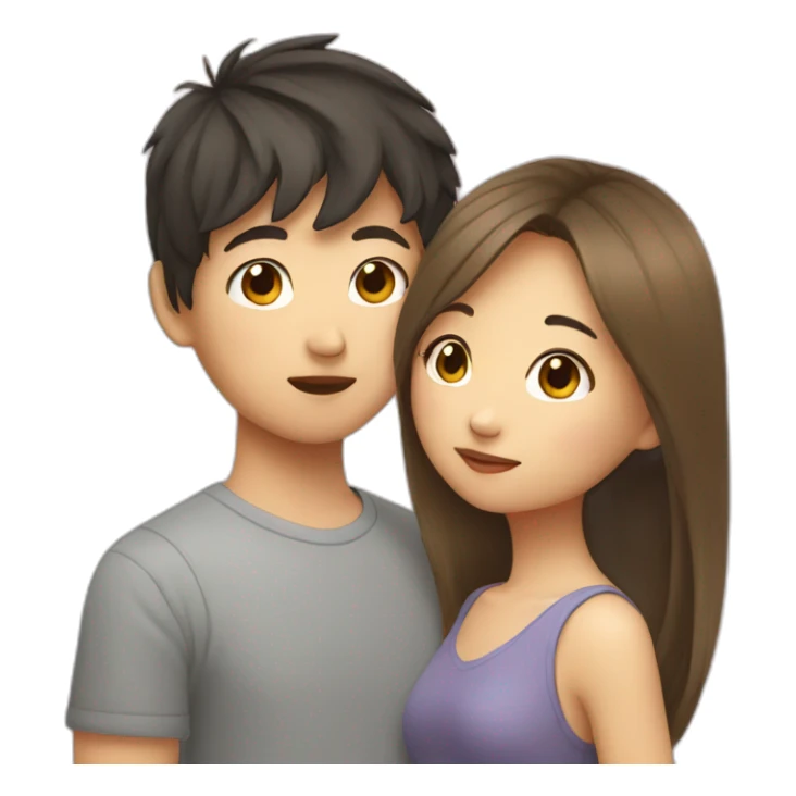 Asian boy kissing girl with light brown hair  sticker