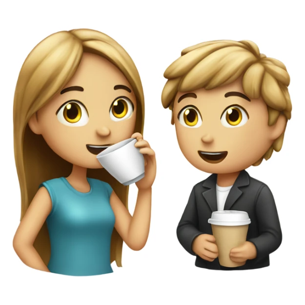 Boy and girl talking on the phone having a coffee ￼ sticker