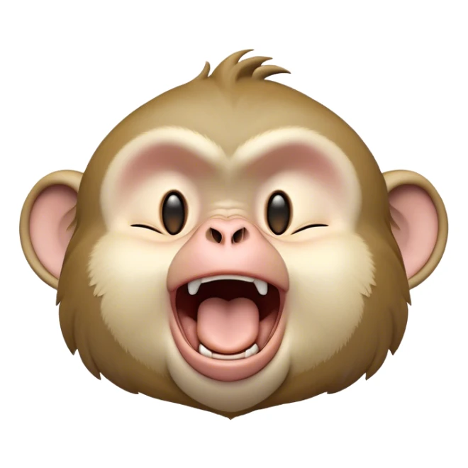 Cinematic Cute Yawning Macaque Portrait Emoji, Head tilted slightly with a dramatic, wide-open yawn, showcasing a gently textured face with half-closed, sleepy eyes and an open, relaxed mouth, Simplified yet irresistibly adorable features, highly detailed, glowing with a soft, cozy glow, high shine, relaxed yet expressive, stylized with a dash of whimsical charm, soft glowing outline, capturing the essence of a drowsy yet affectionate primate that appears ready to stretch out for a nap! sticker