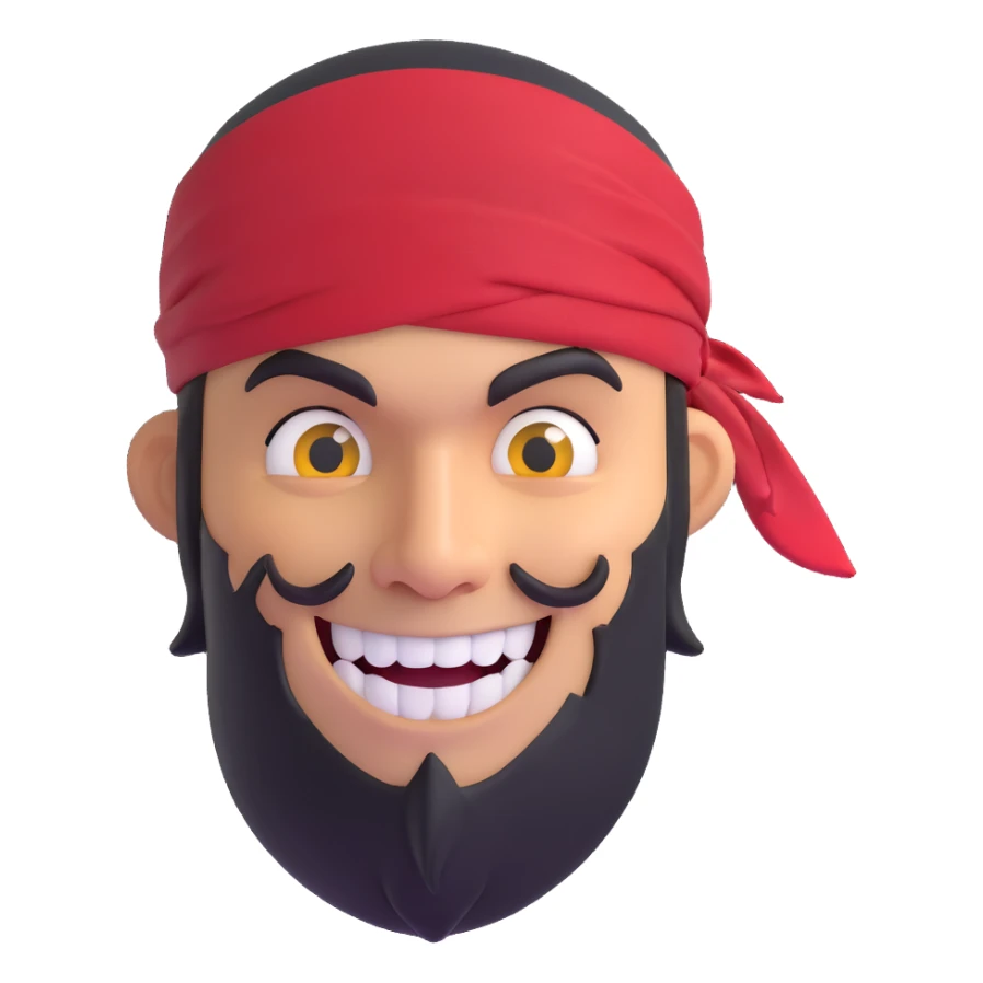 pirate with a smirk, red bandana, gold tooth, sly expression, 3d emoji style sticker