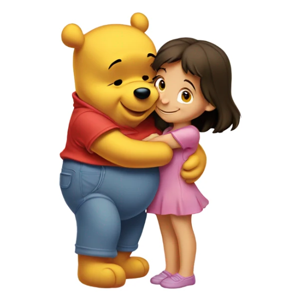 Winne the Pooh hugging pretty brunette girl sticker