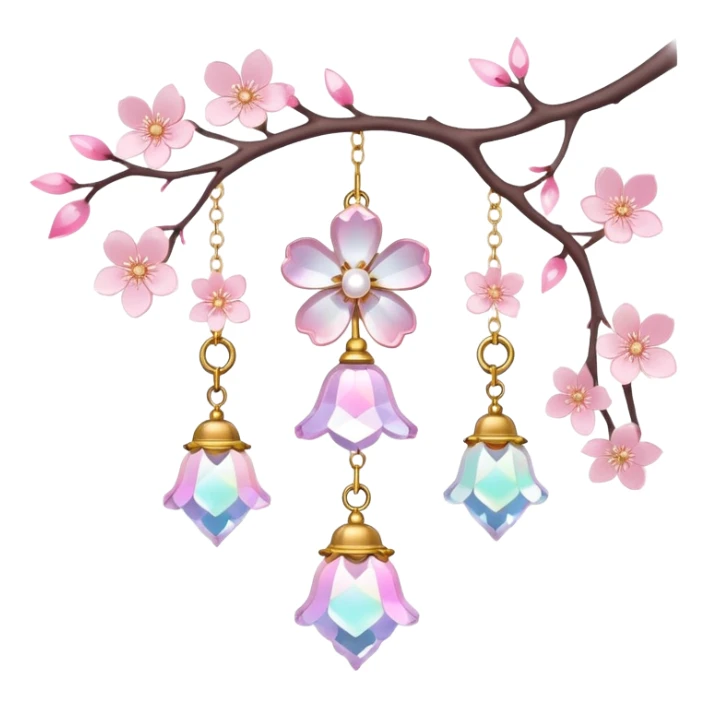 Hanging Iridescent pastel pink sakura crystals white-pearly suncatcher with bell LAMP sticker