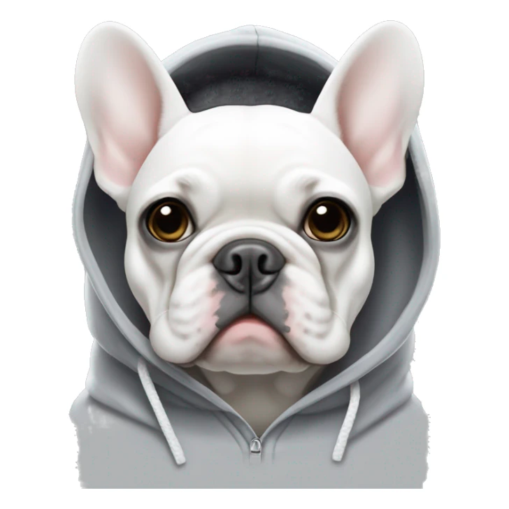 White and grey French bulldog wearing a hoodie sticker