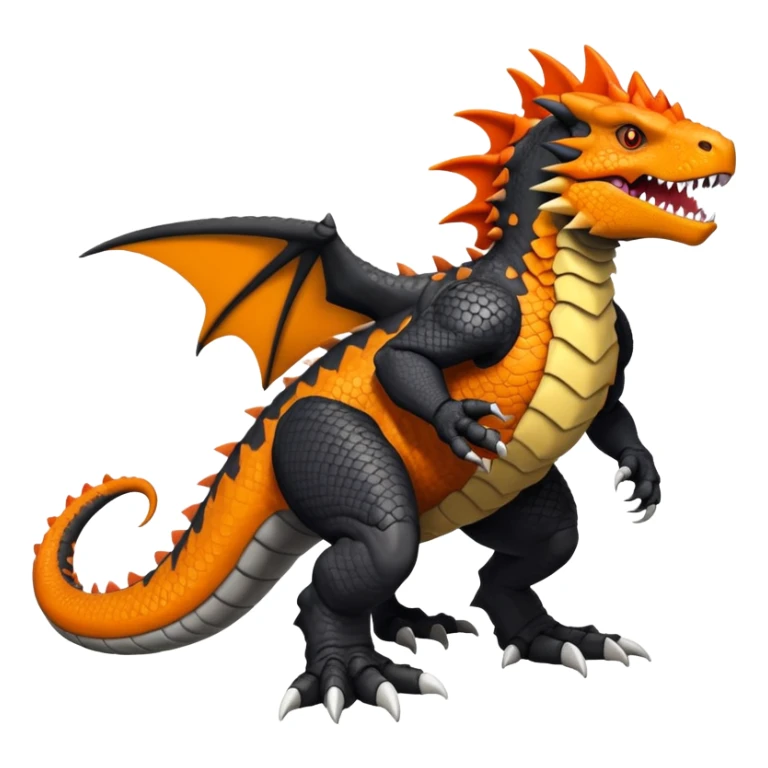 Black Salandit-Tyrunt-Tyrantrum-Greymon-Fakémon-creature-hybrid with orange belly (full body) sticker