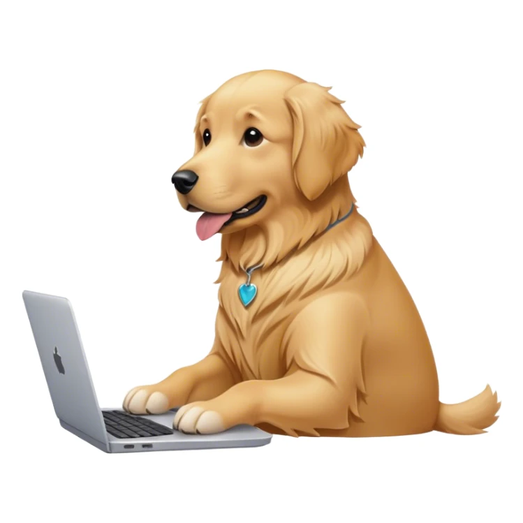 Golden retriever, dog typing at laptop sticker