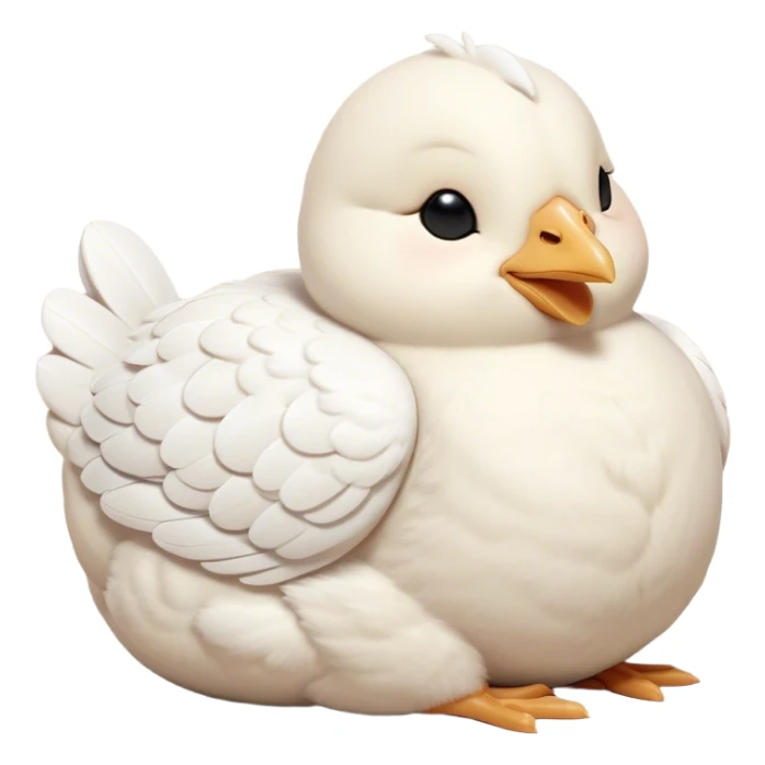 Meme-Worthy Cute Sleeping White Chicken Portrait Emoji, Head resting peacefully with a contented smile, showcasing a delightfully compact build and a luxuriously soft white plumage, eyes shut in a serene, restful nap, Simplified yet hilariously adorable features, highly detailed, glowing with a soft, drowsy light, high shine, relaxed and utterly lovable, stylized with an air of playful laziness, bright and heartwarming, soft glowing outline, capturing the essence of a comically sleepy chicken, so meme-worthy it feels like it could instantly become the next viral sensation of adorable slumber! sticker
