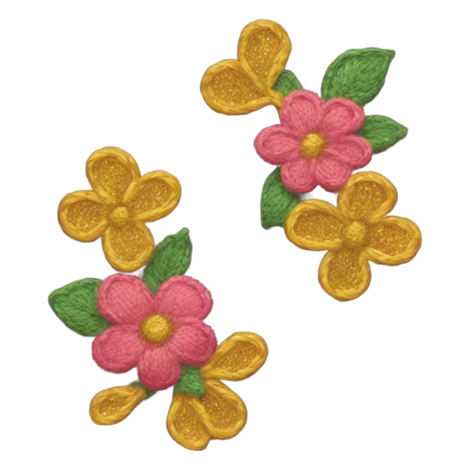 Knit scarf with floral glittery design sticker