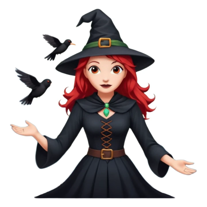 witch with red hair flying , on the background - full moon and black birds sticker