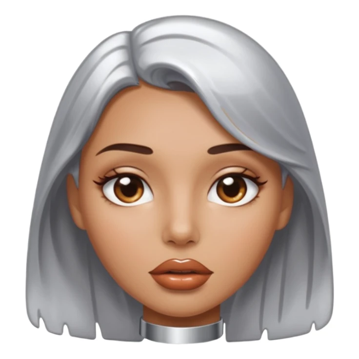 slightly parted lips, silver chrome material, glossy wet shine, seductive aesthetic sticker