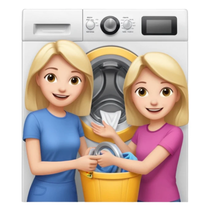 Mother and daughter opening a washing machine door sticker
