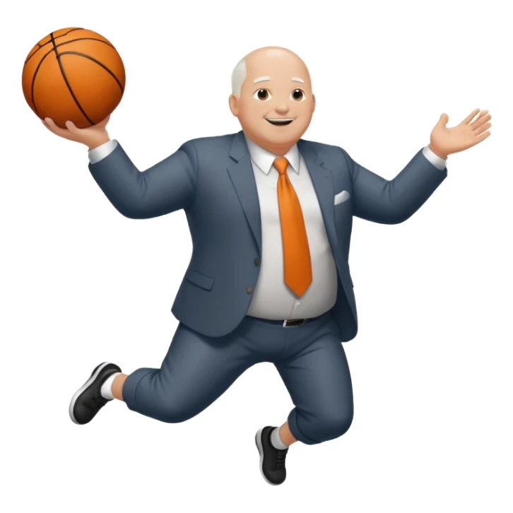 bald with white hair on side guy dunking basketball in suit but make him fat sticker