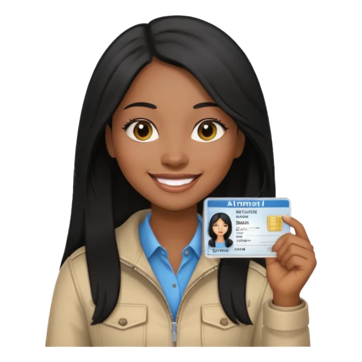 long hair black girl holding a driver license sticker