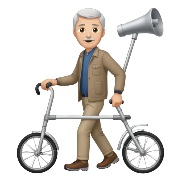Caucasian Man using a walker with a bike horn on it sticker