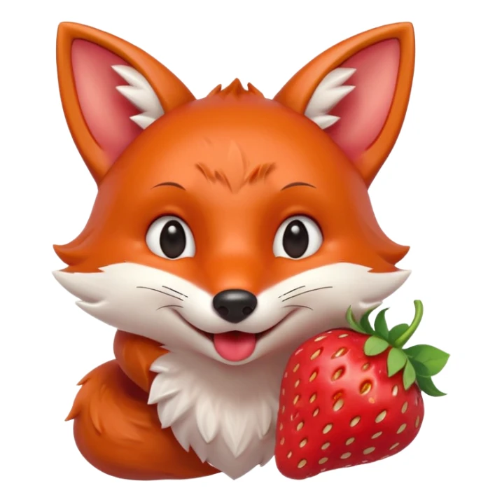 cute fox eating a strawberry portrait, head and shoulders only, holding a fresh strawberry near mouth, happy expression, juicy red berry details, 3D cartoon, mobile game icon style, clean background, no text, no watermark
 sticker