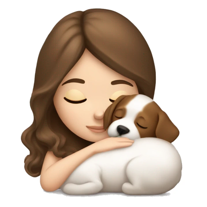 White girl brown hair sleeping with puppy sticker