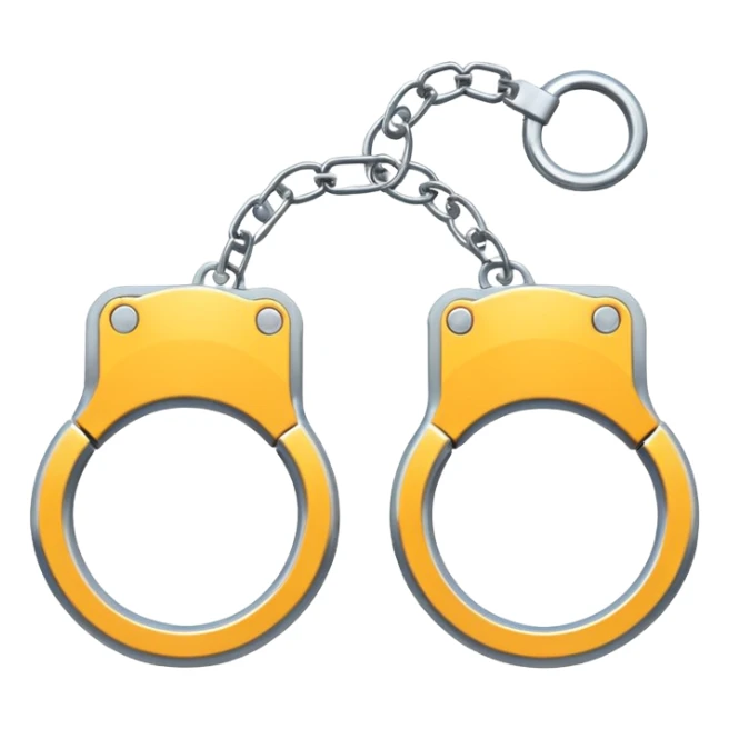  metallic handcuffs emoji, reflective metal, simple flat vector design, futuristic style sticker