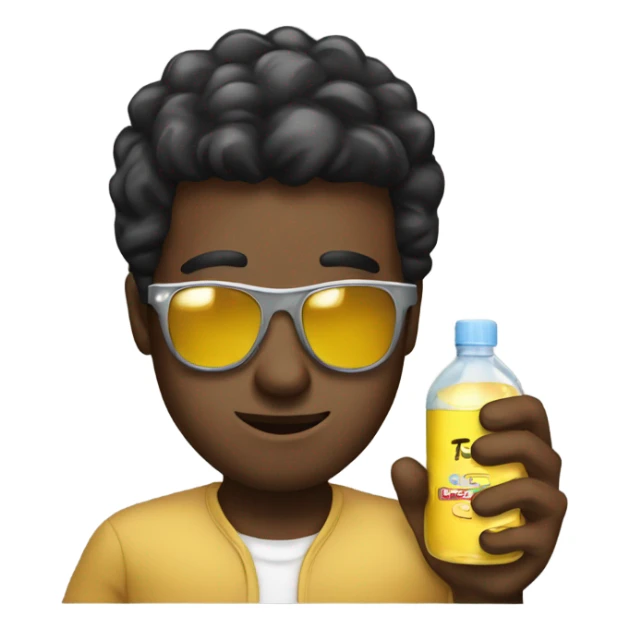 A man that black with sunglasses holding baby oil sticker