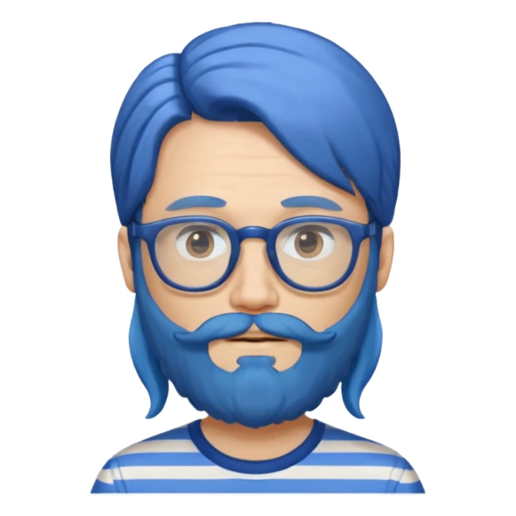 blue long hair glasses man with beard and striped shirt sticker