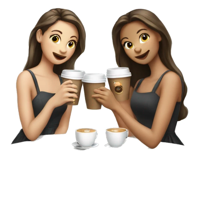 Three beautiful girls in dresses have coffee sticker