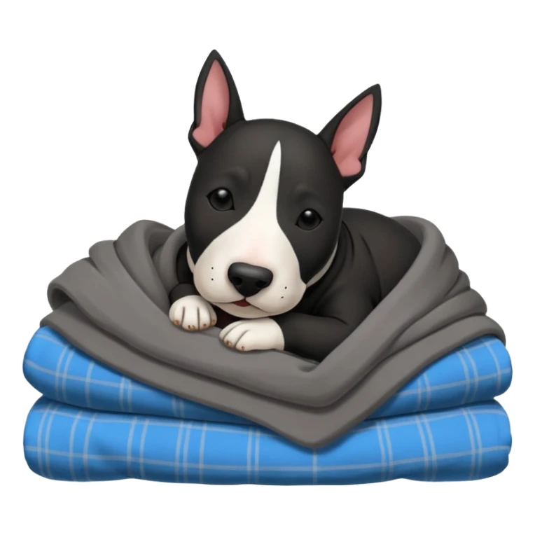 black bull terrier sleeping cozy with blanket  sticker