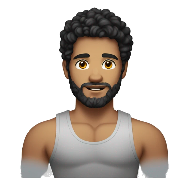 21 year old white-skinned man with black curly hair and beard who is muscular wearing tank top sticker